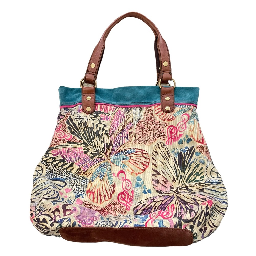 Lucky Brand Trippin Out Butterfly Paisley Tote Bag/ Hand bag Large Canvas